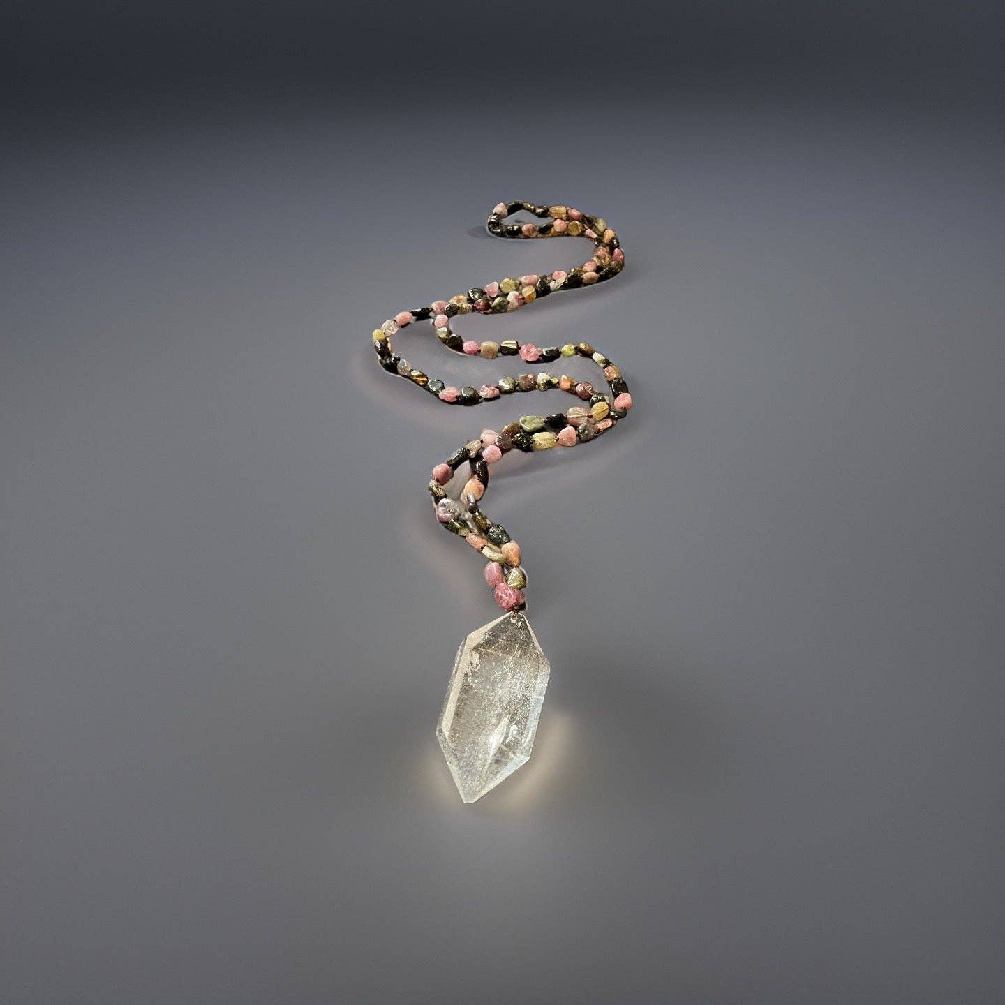 Colorful Tourmaline Double Power Crystal Necklace - Spiral Circle