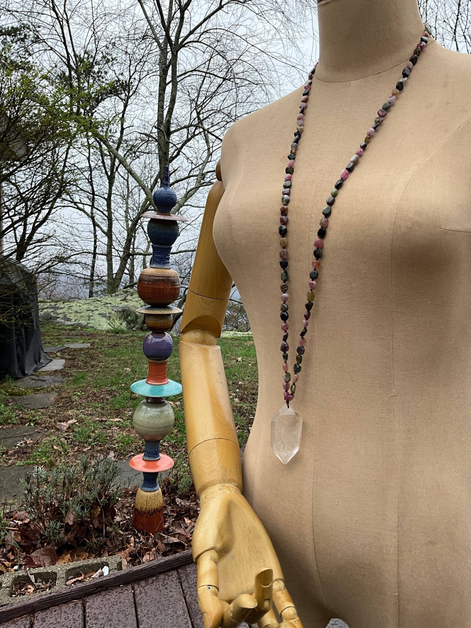 Colorful Tourmaline Double Power Crystal Necklace - Spiral Circle