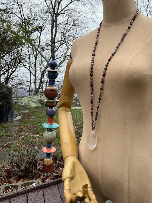 Colorful Tourmaline Double Power Crystal Necklace - Spiral Circle