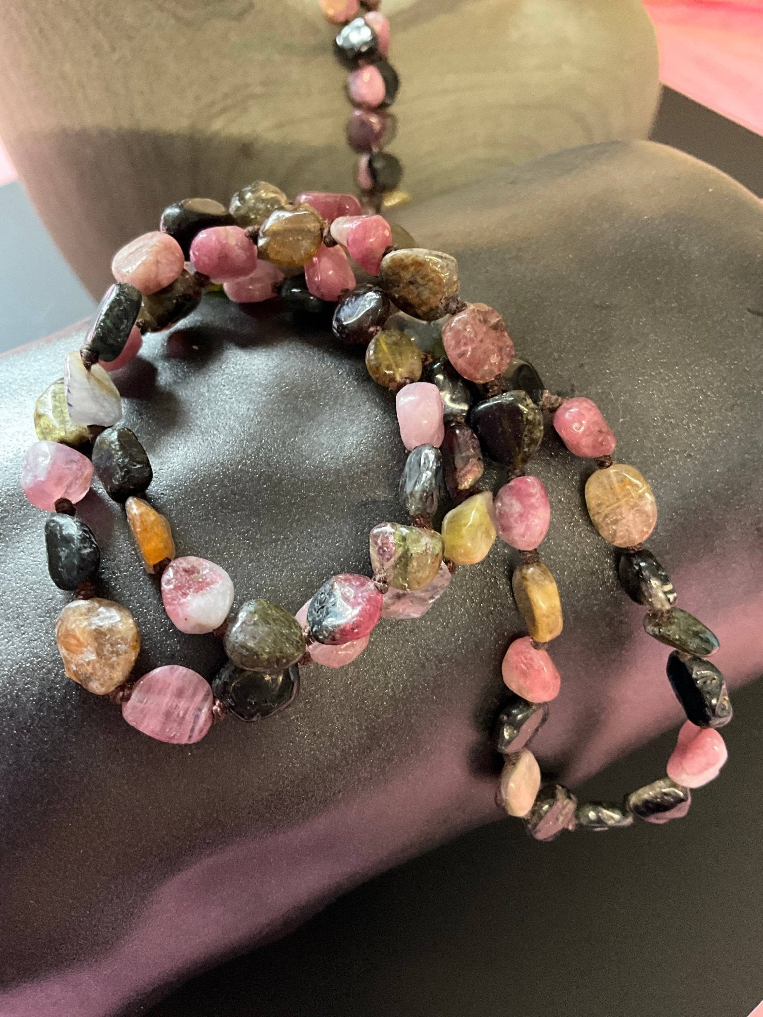 Colorful Tourmaline Double Power Crystal Necklace - Spiral Circle