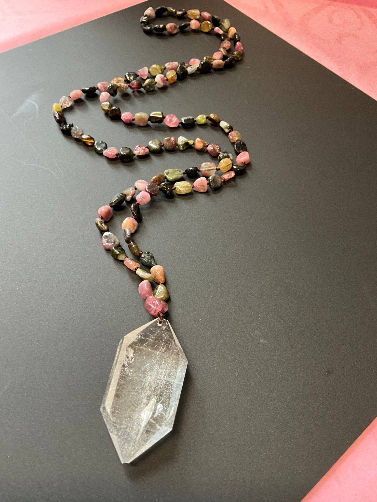 Colorful Tourmaline Double Power Crystal Necklace - Spiral Circle