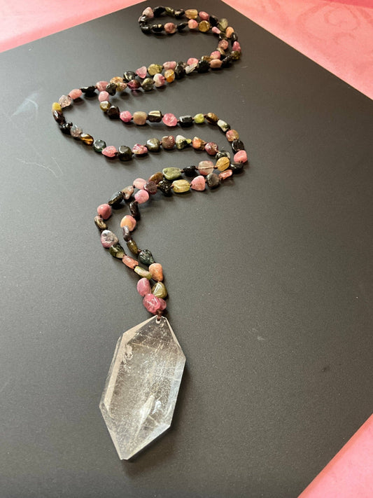 Colorful Tourmaline Double Power Crystal Necklace - Spiral Circle
