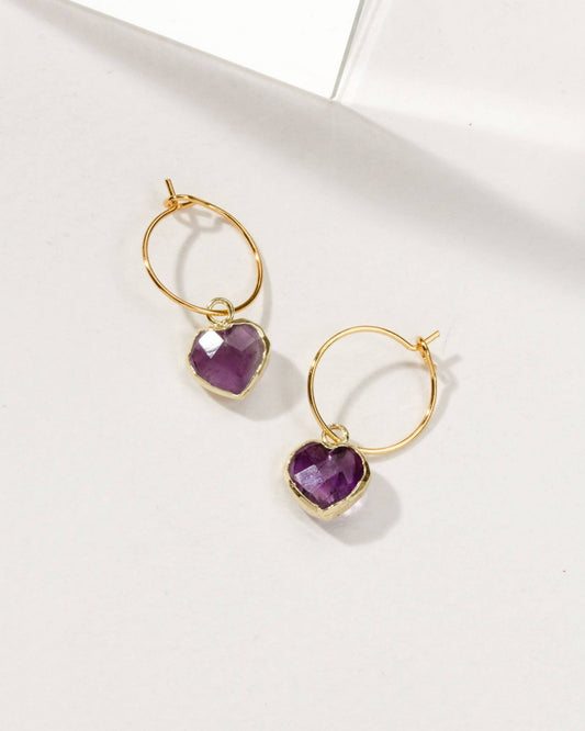 Conversation Heart Mini Hoop Earrings - Amethyst - Spiral Circle