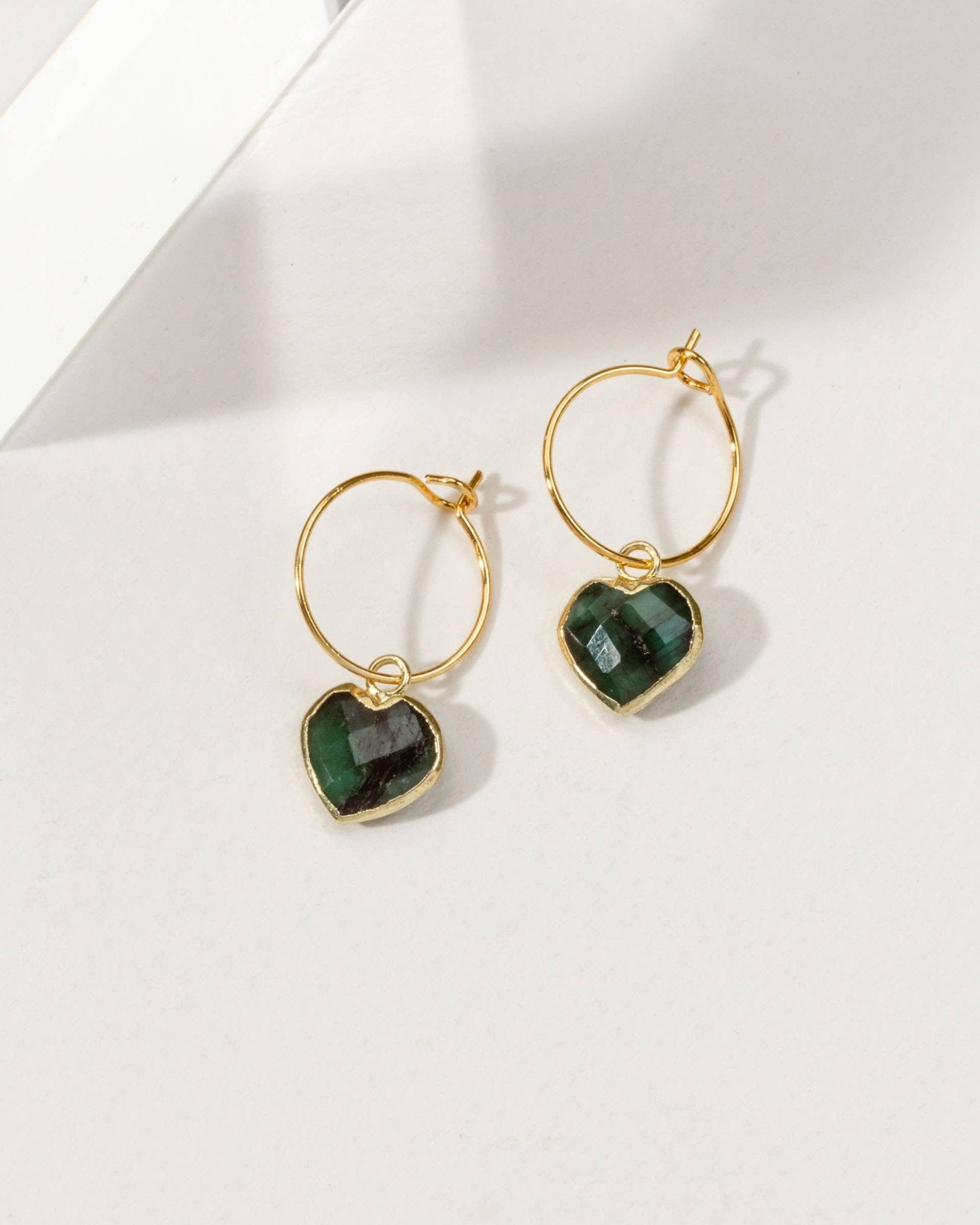 Conversation Heart Mini Hoop Earrings- Emerald - Spiral Circle