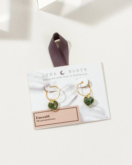 Conversation Heart Mini Hoop Earrings- Emerald - Spiral Circle