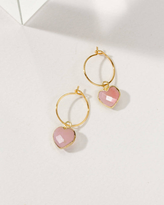 Conversation Heart Mini Hoop Earrings - Pink Opal - Spiral Circle