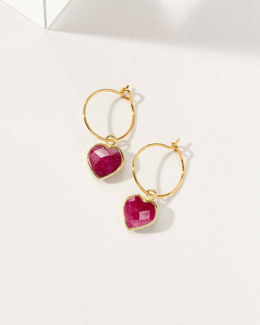 Conversation Heart Mini Hoop Earrings - Ruby - Spiral Circle