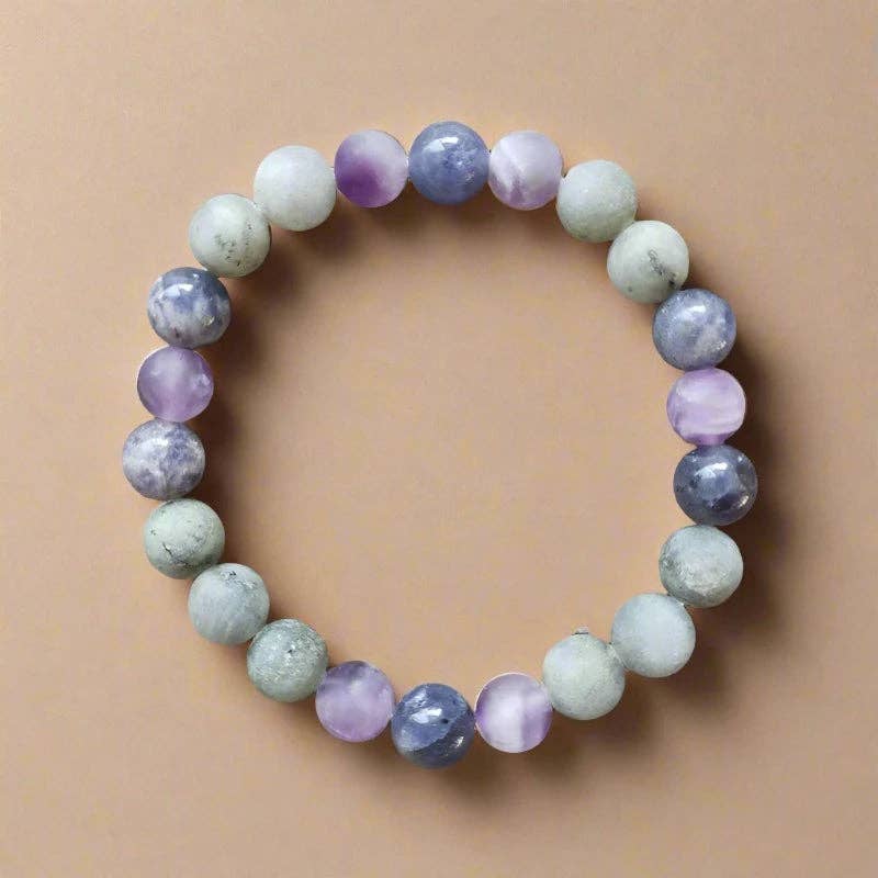 Cordierite, Labradorite, & Amethyst 108 Bead Mala - Spiral Circle