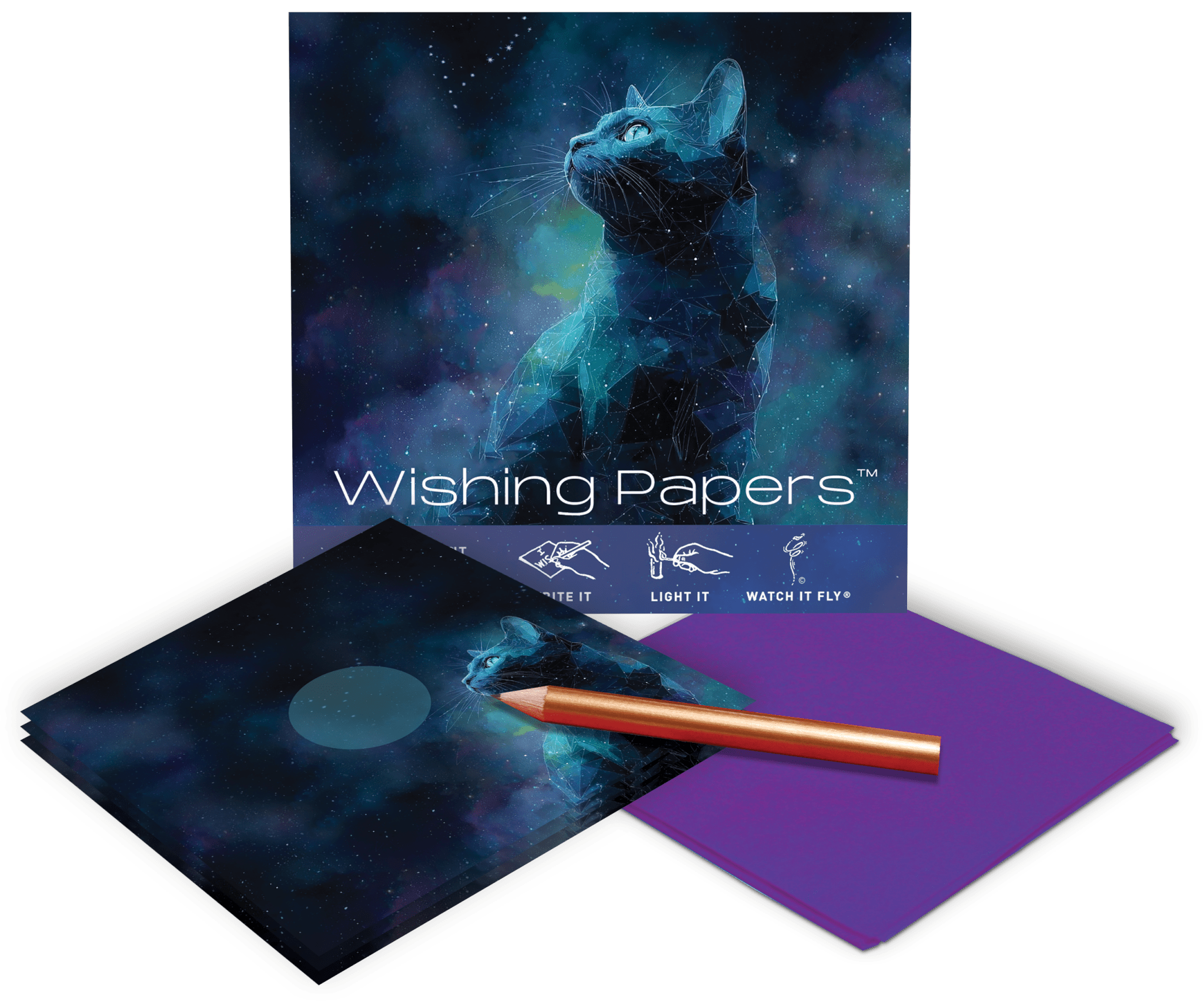 COSMIC CAT — Flying Wish Paper® Standard Mini WISHING KIT™ - Spiral Circle