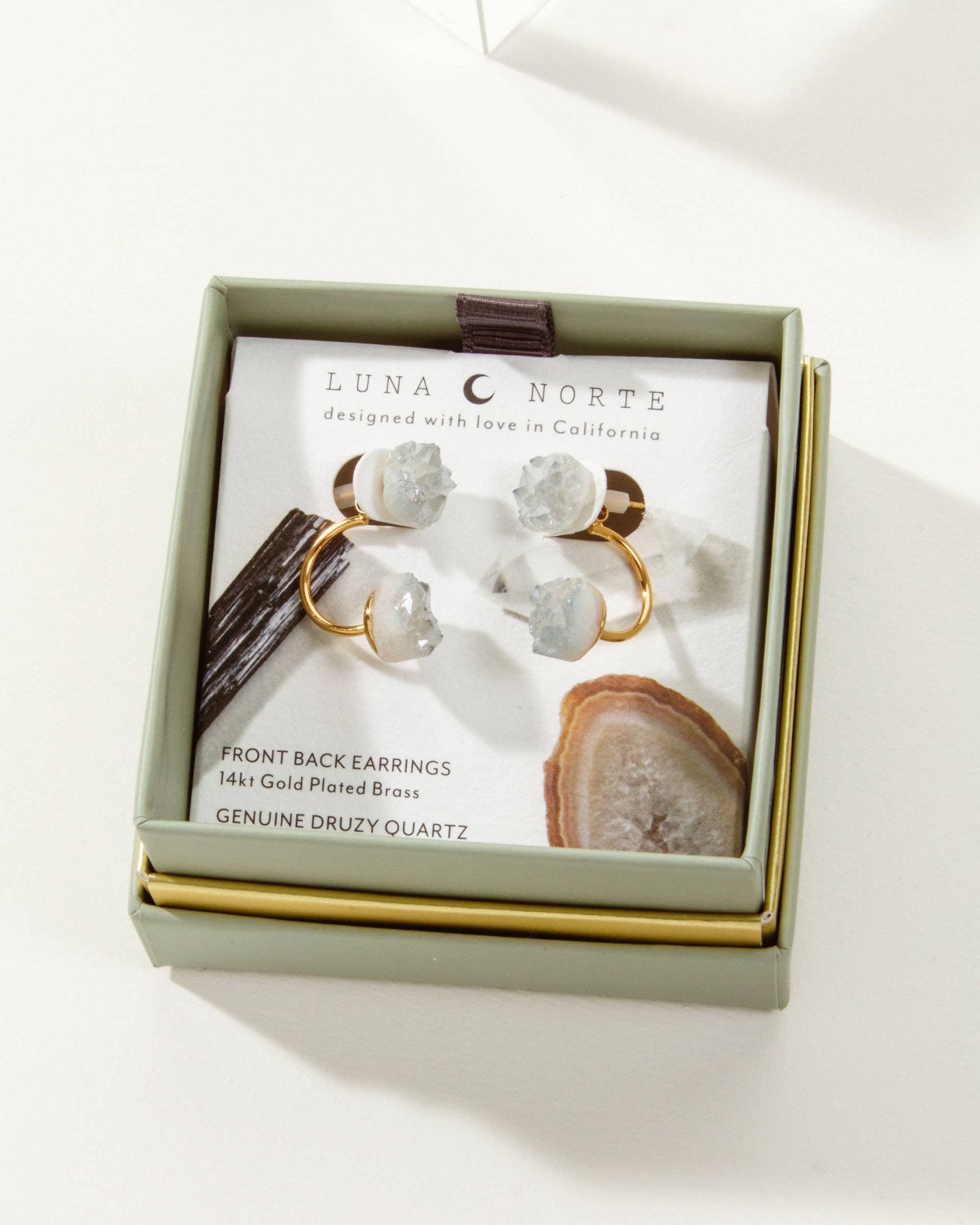 Cosmic Front-to-Back Post Earrings- Druzy Quartz - Spiral Circle