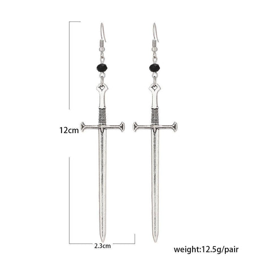 Creative Silver Sword Pendant Earrings - Spiral Circle