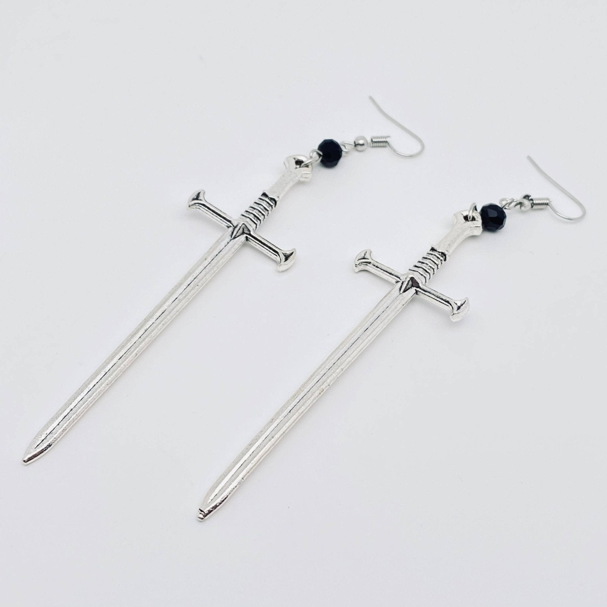 Creative Silver Sword Pendant Earrings - Spiral Circle