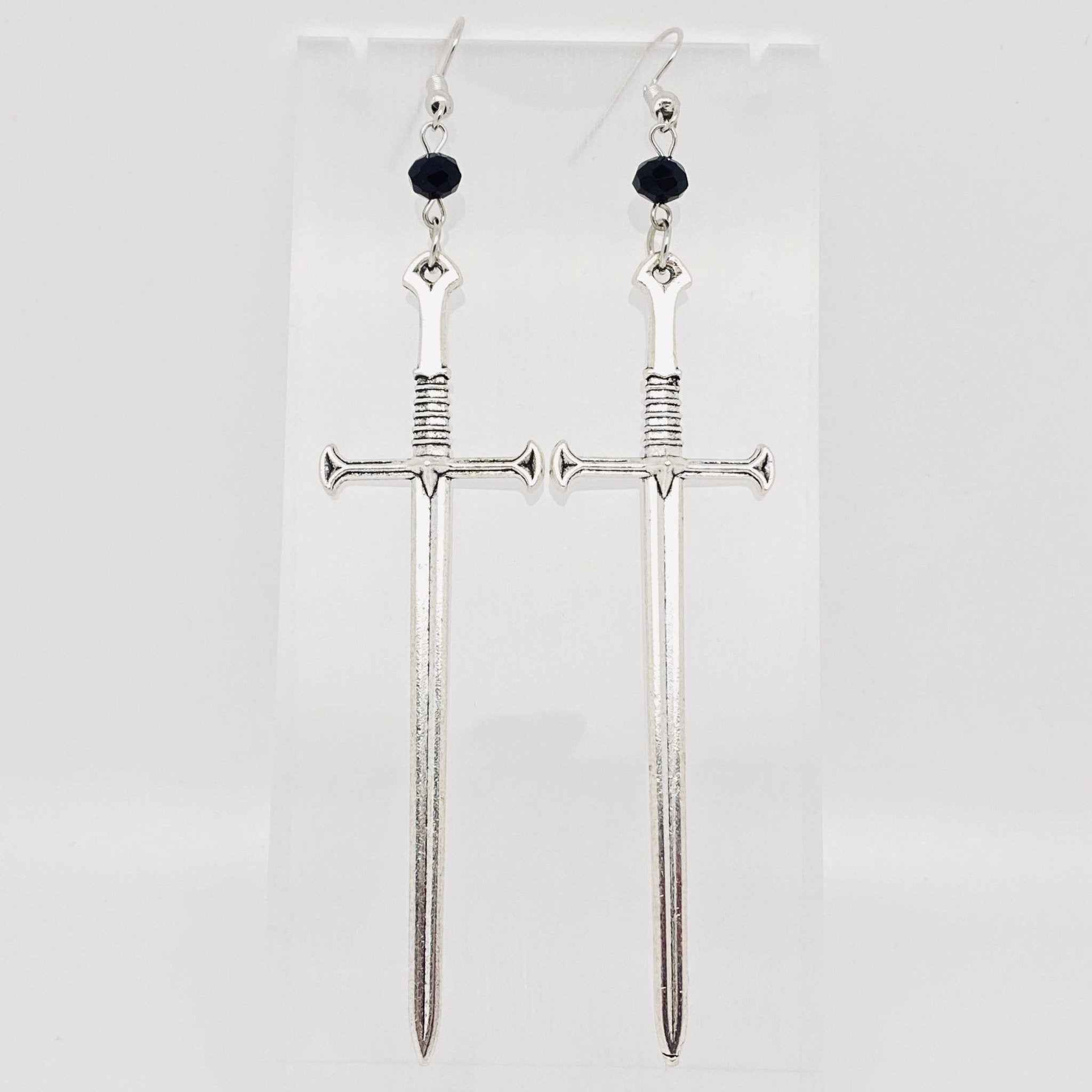 Creative Silver Sword Pendant Earrings - Spiral Circle