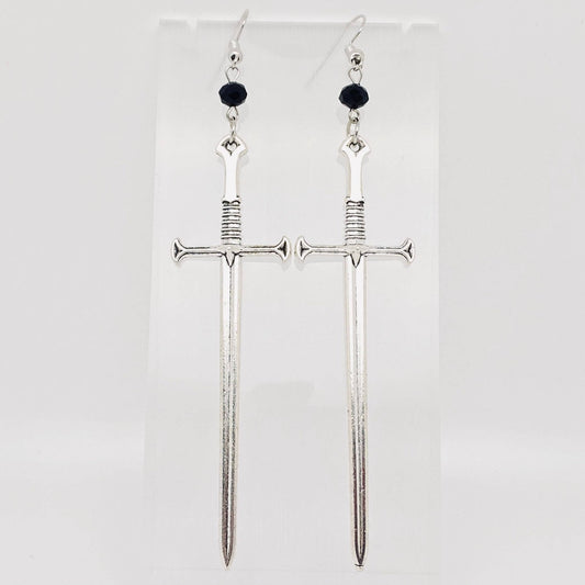 Creative Silver Sword Pendant Earrings - Spiral Circle