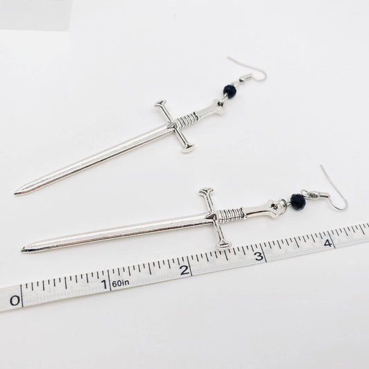 Creative Silver Sword Pendant Earrings - Spiral Circle