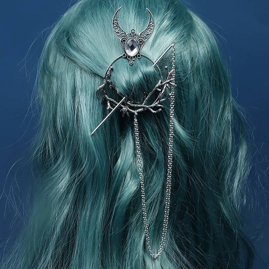 Crescent Branch Rhinestone Hairpin - Spiral Circle