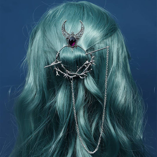 Crescent Branch Rhinestone Hairpin - Spiral Circle