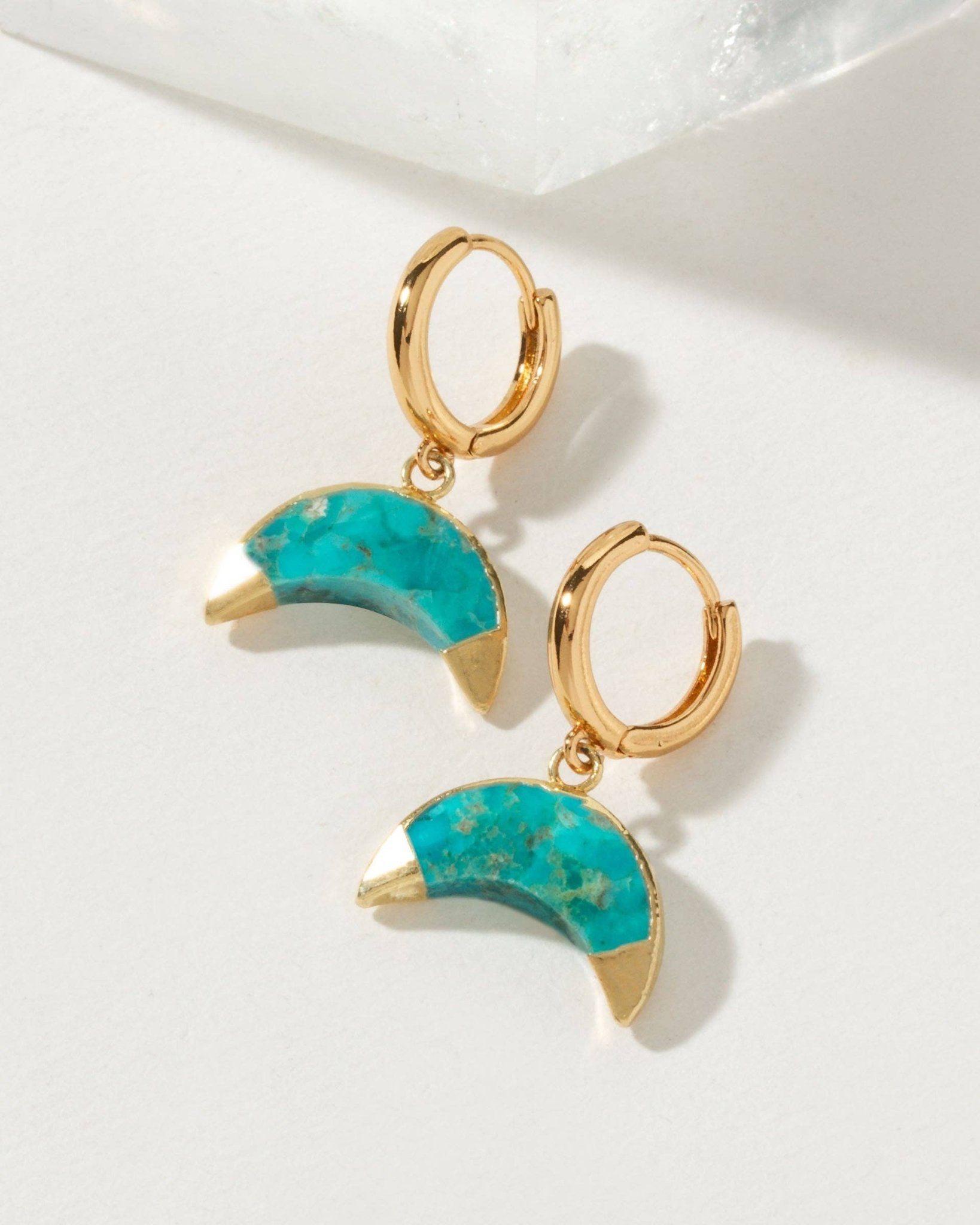 Crescent Horn Huggie Hoop Earrings - Turquoise - Spiral Circle