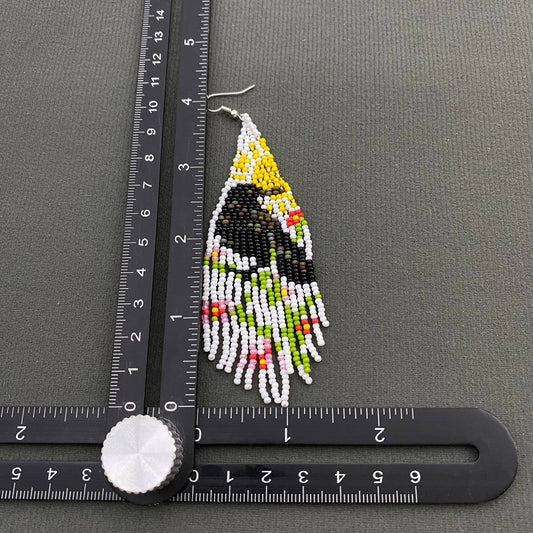 Crow Colored Seed Beads Fringe Dangle Earrings - Spiral Circle