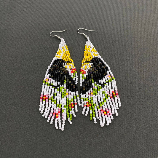 Crow Colored Seed Beads Fringe Dangle Earrings - Spiral Circle