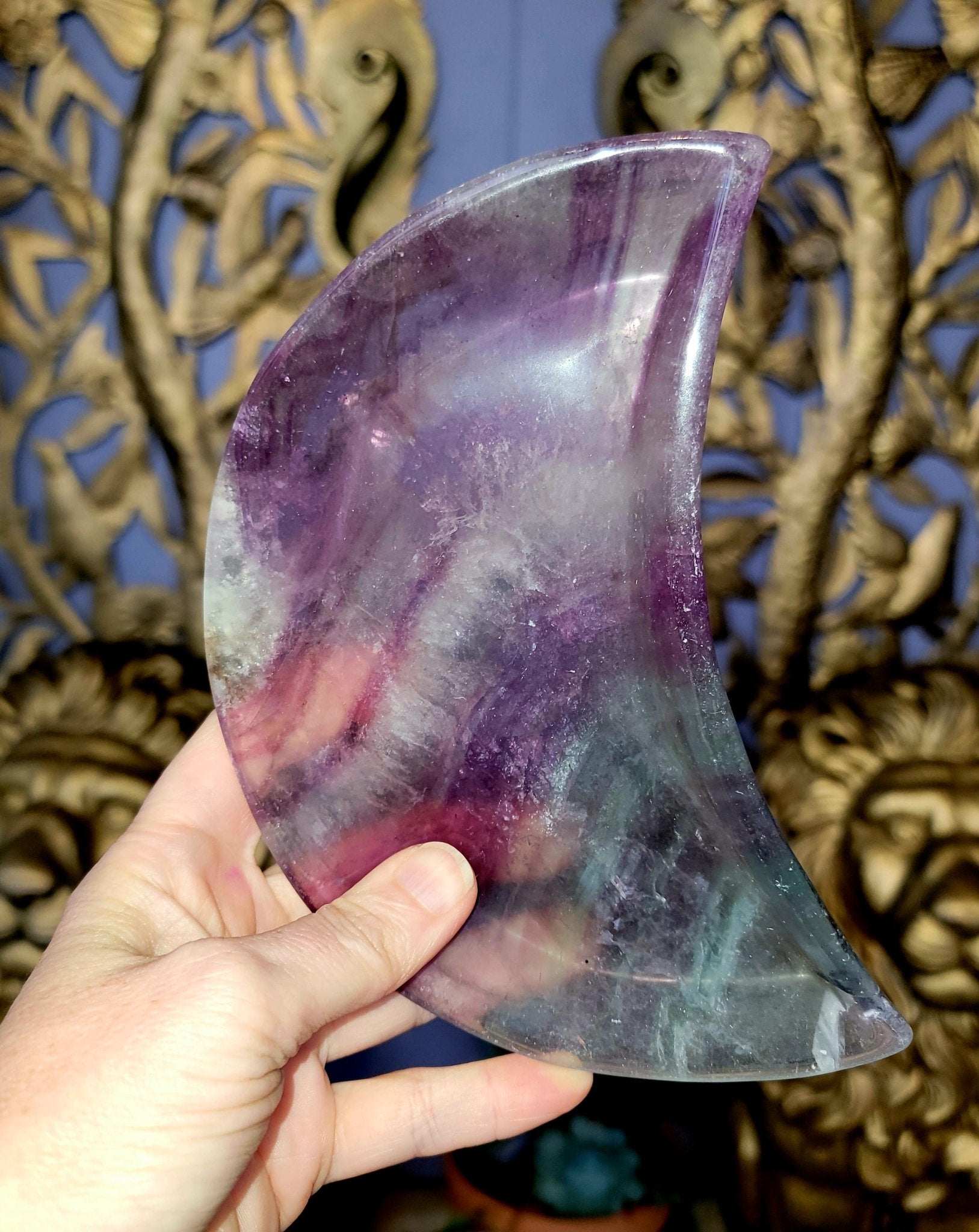 Crystal Crescent Moon Dish | Fluorite - Spiral Circle