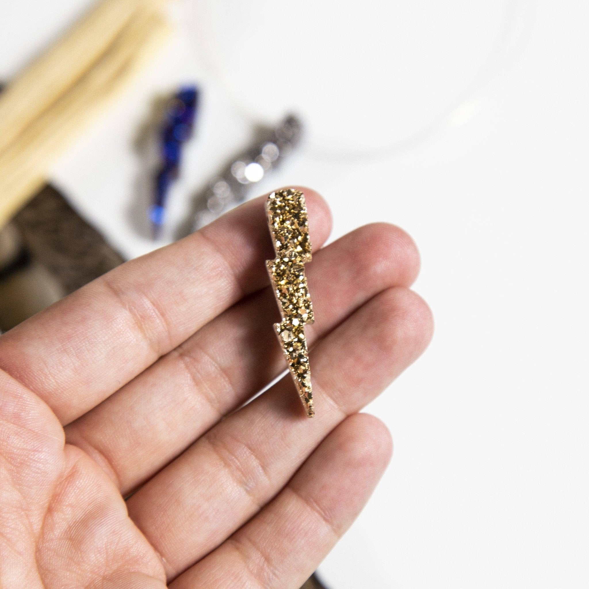 Crystal Druzy Lightning Bolt Pendant - Spiral Circle