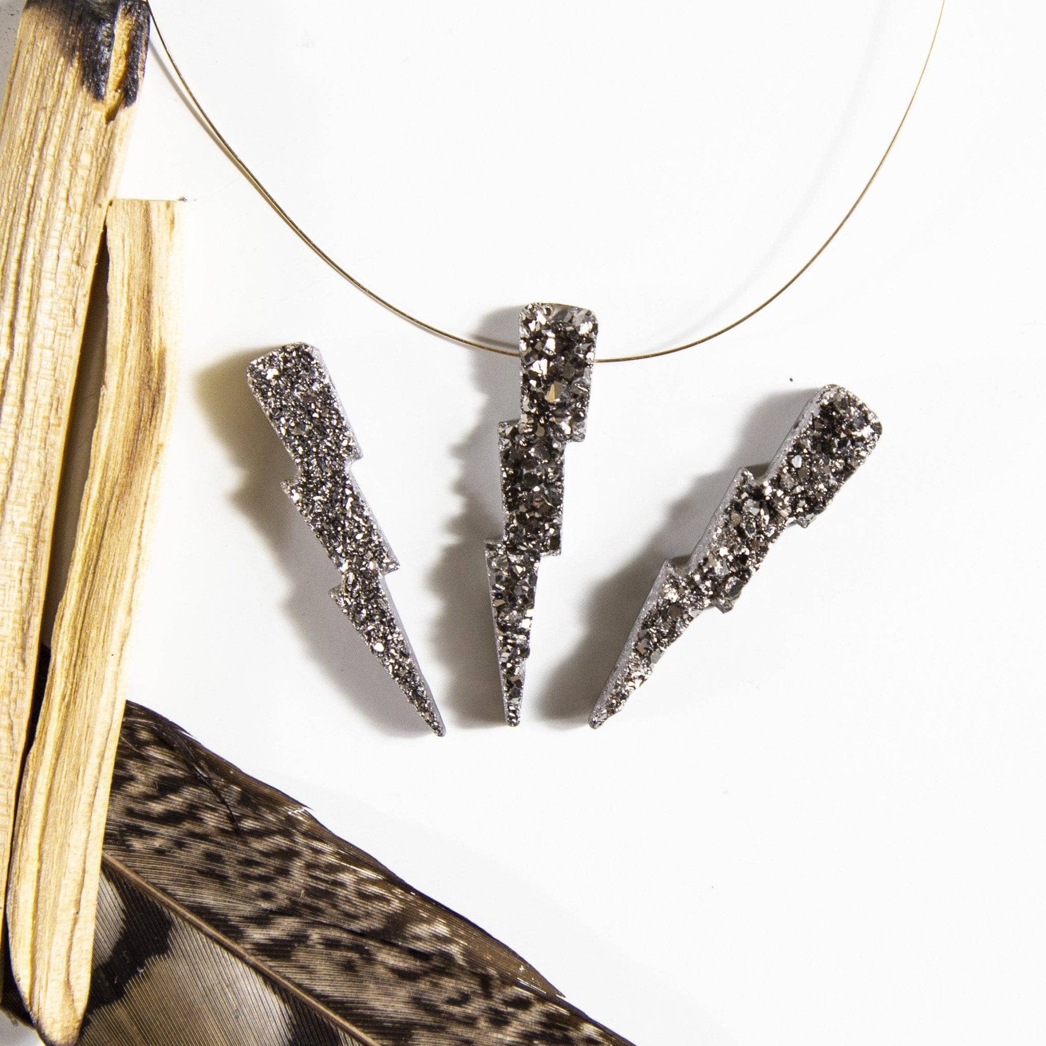 Crystal Druzy Lightning Bolt Pendant - Spiral Circle