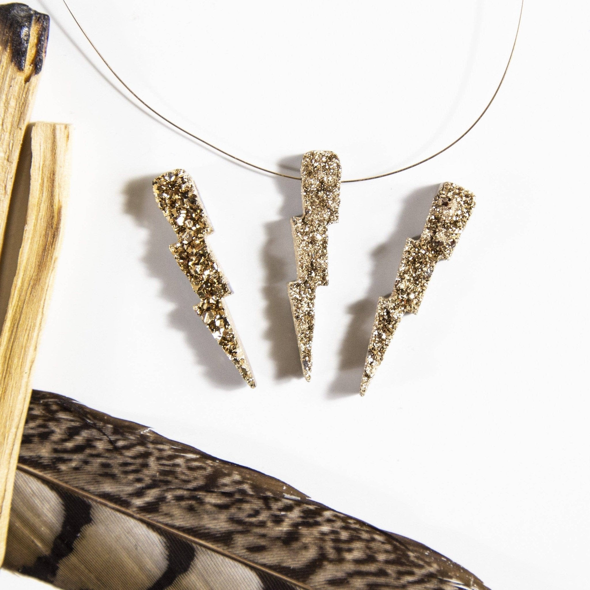 Crystal Druzy Lightning Bolt Pendant - Spiral Circle