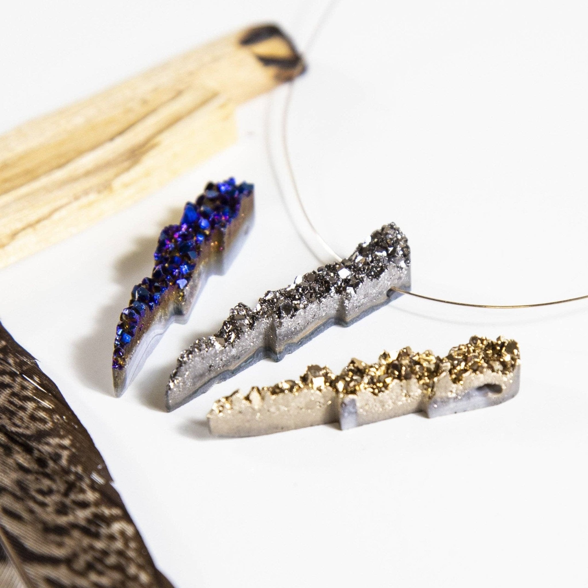 Crystal Druzy Lightning Bolt Pendant - Spiral Circle