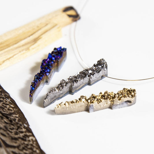 Crystal Druzy Lightning Bolt Pendant - Spiral Circle