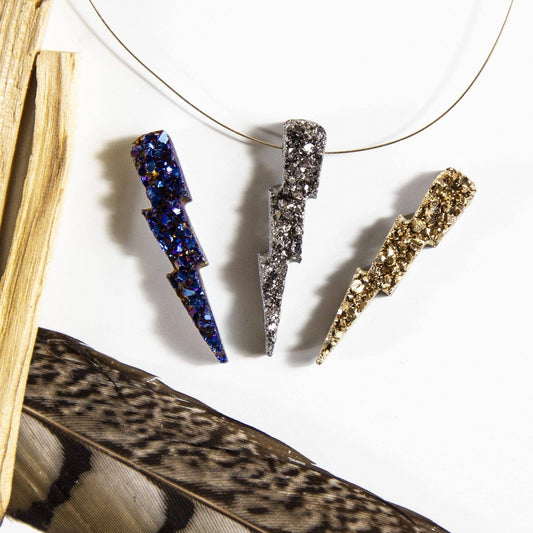 Crystal Druzy Lightning Bolt Pendant - Spiral Circle