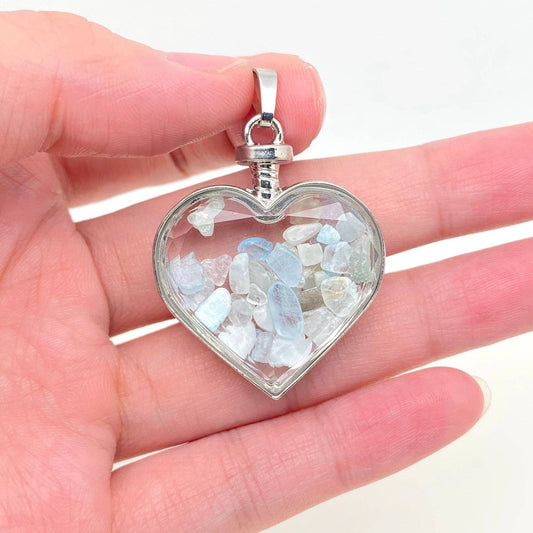 Crystal Gravel In Heart - Shaped Glass Bottle Pendant - CS - Spiral Circle