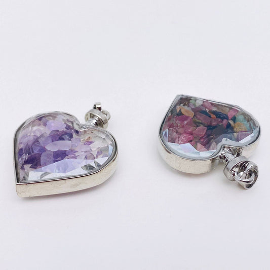 Crystal Gravel In Heart - Shaped Glass Bottle Pendant - CS - Spiral Circle