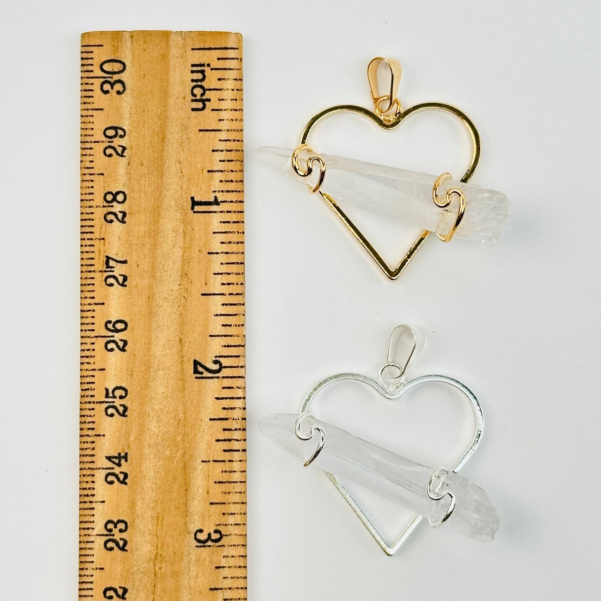 Crystal Heart Pendant with Wire Wrapped Crystal Quartz Point - Spiral Circle