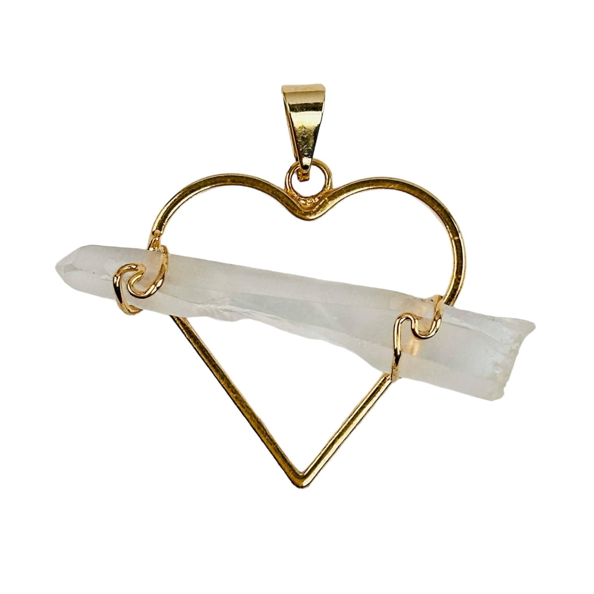 Crystal Heart Pendant with Wire Wrapped Crystal Quartz Point - Spiral Circle