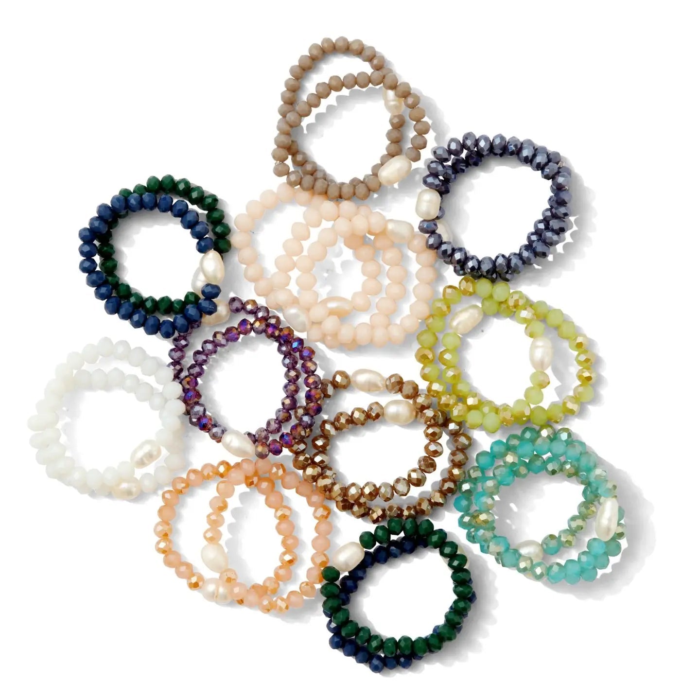 Crystal & Pearl Stretch Rings - Spiral Circle