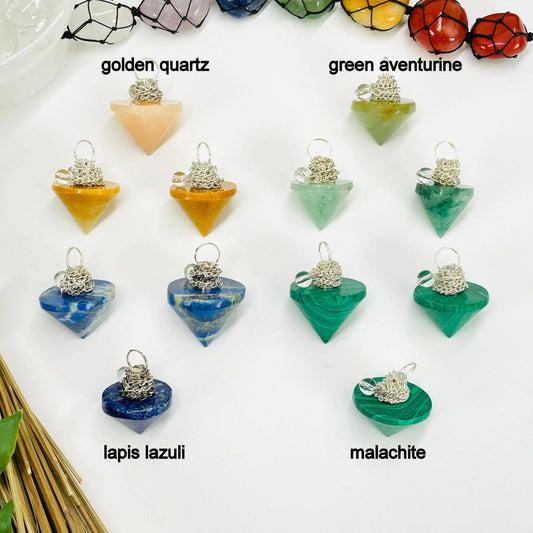 Crystal Pendulum with Silver Plated Bail and Chain - Spiral Circle