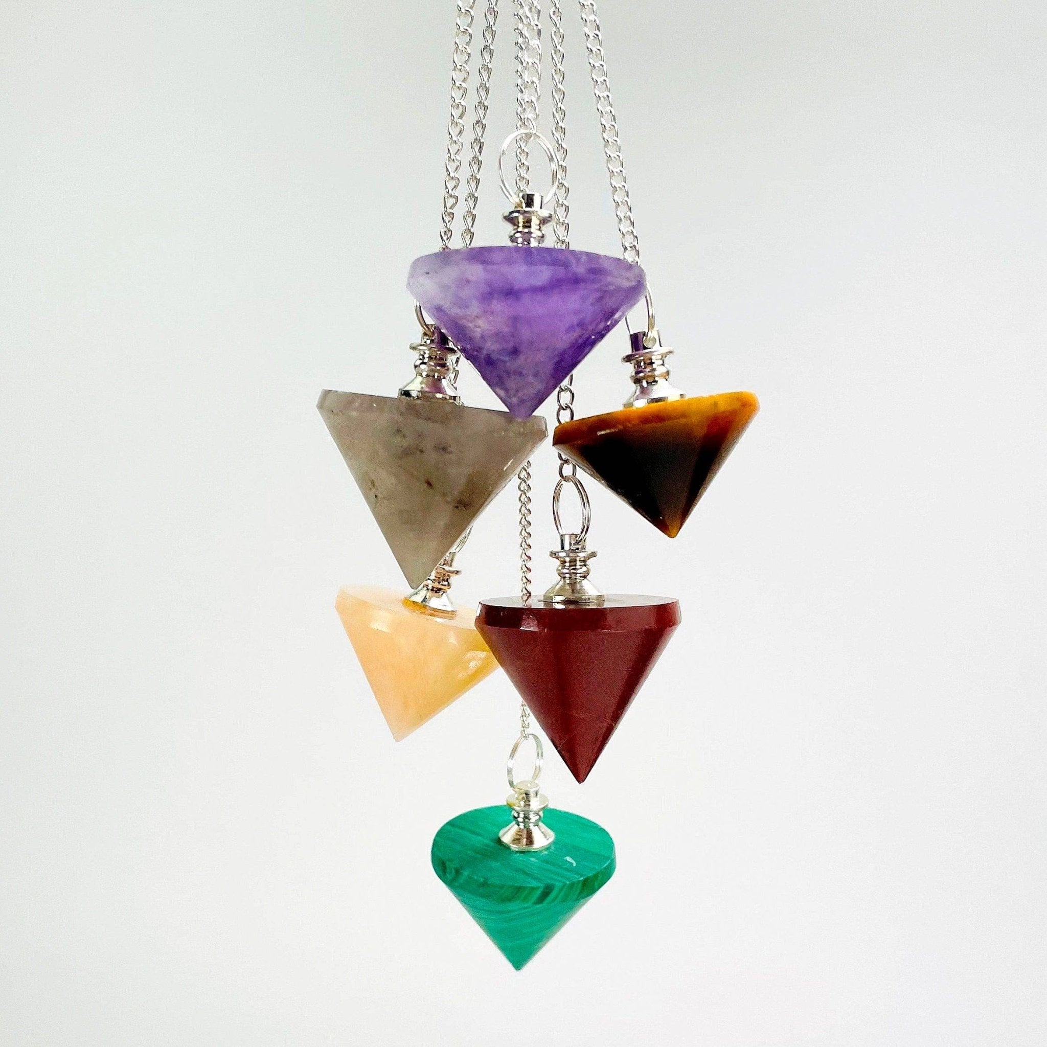 Crystal Pendulum with Silver Plated Bail and Chain - Spiral Circle