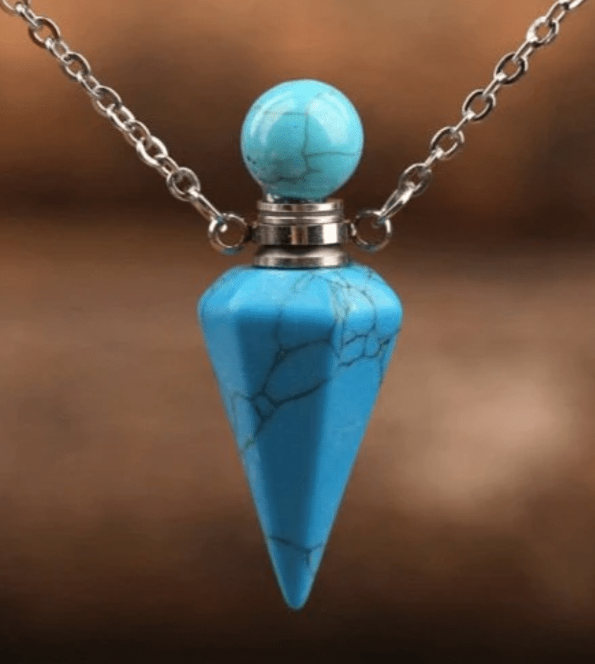 Crystal Quartz Pendulum Urn Perfume Bottle Necklace - Spiral Circle