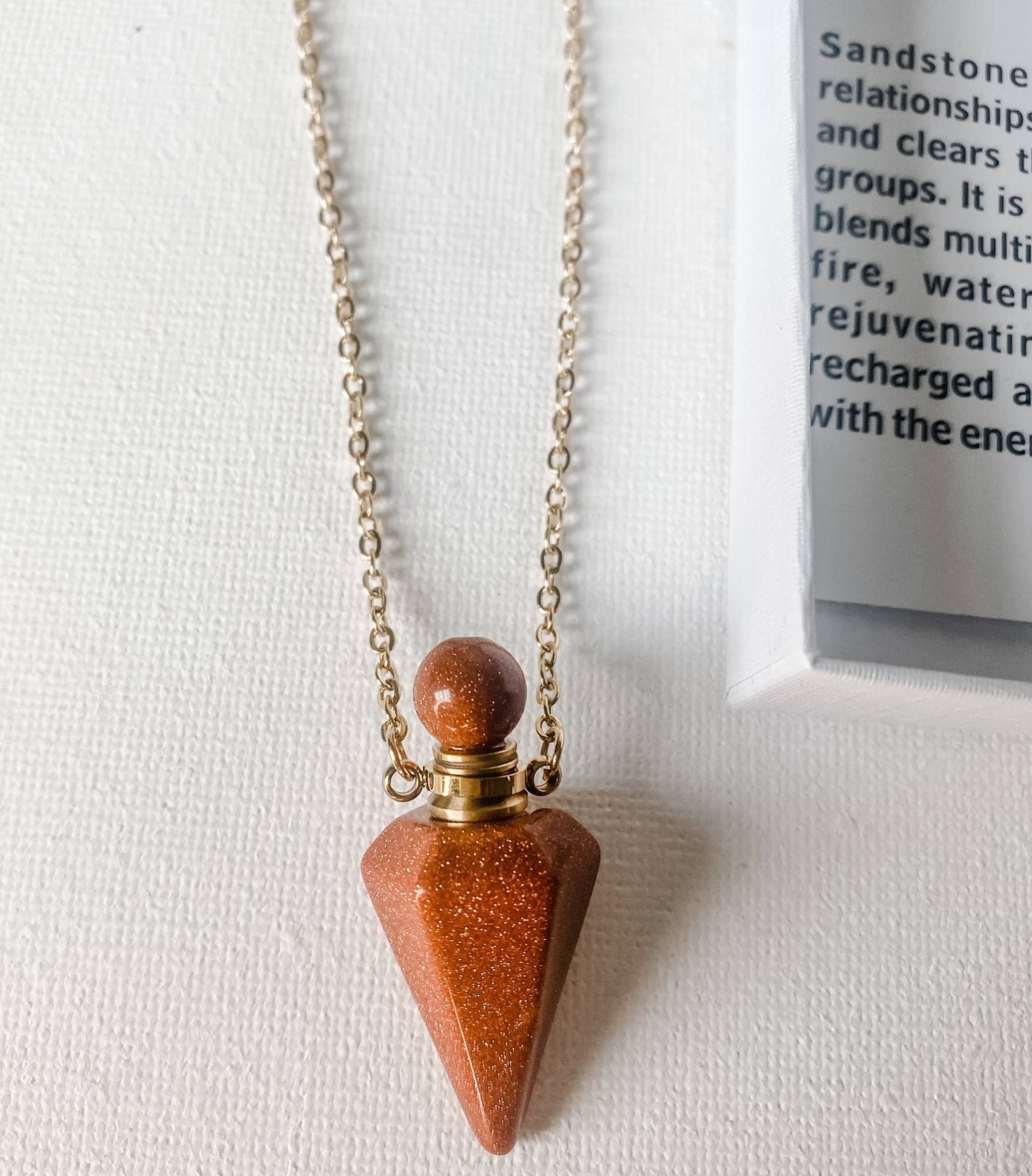 Crystal Quartz Pendulum Urn Perfume Bottle Necklace - Spiral Circle