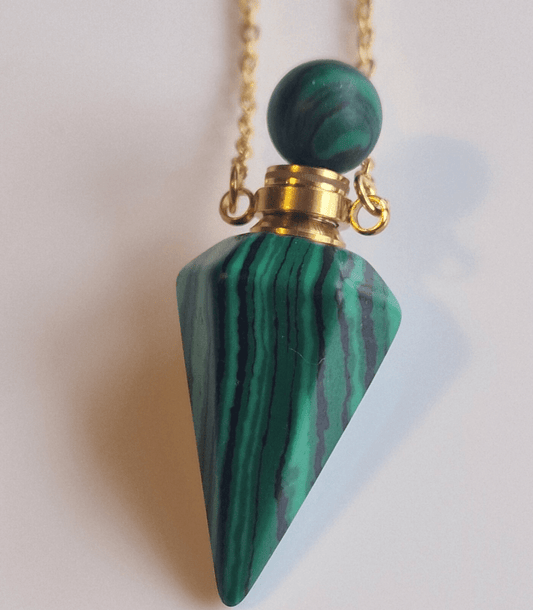 Crystal Quartz Pendulum Urn Perfume Bottle Necklace - Spiral Circle