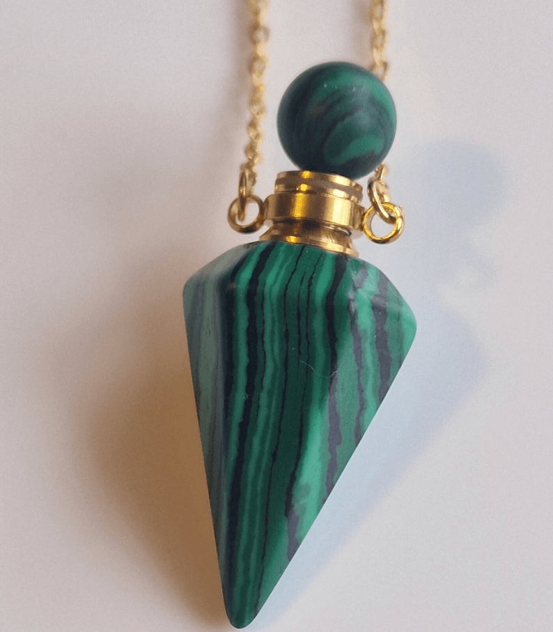 Crystal Quartz Pendulum Urn Perfume Bottle Necklace - Spiral Circle