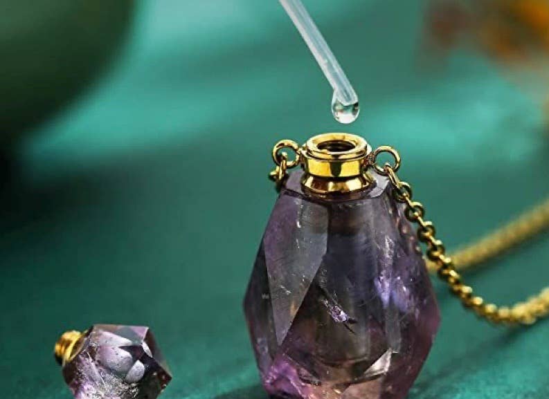 Crystal Quartz Pendulum Urn Perfume Bottle Necklace - Spiral Circle