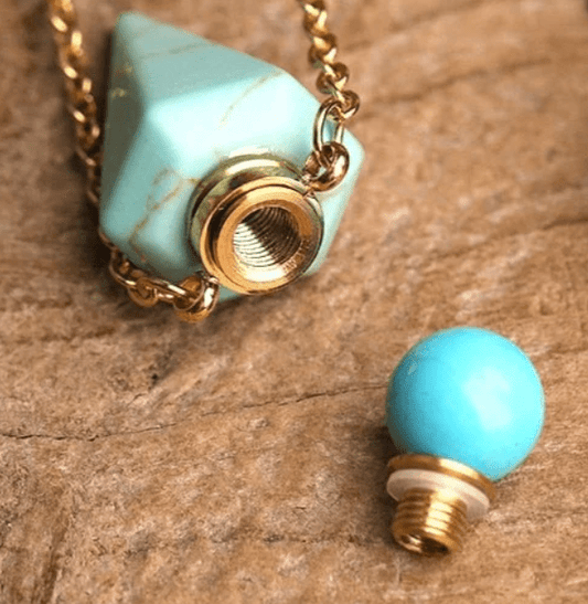 Crystal Quartz Pendulum Urn Perfume Bottle Necklace - Spiral Circle