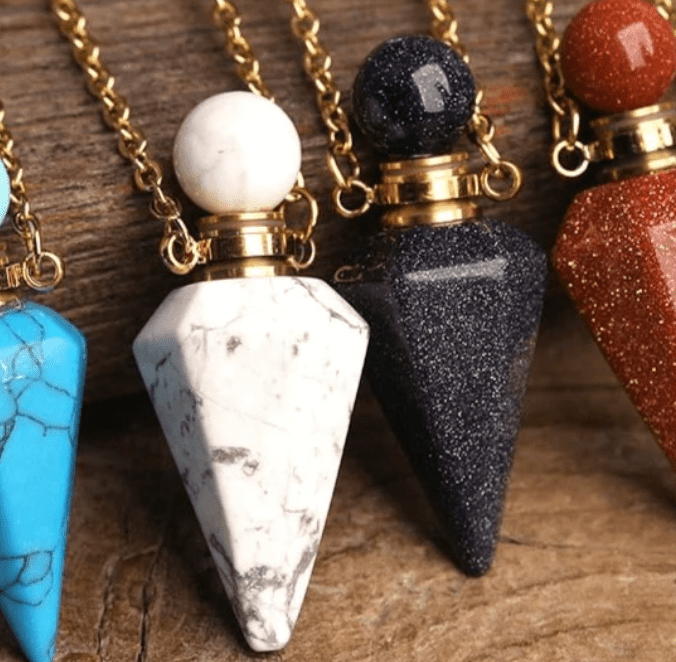 Crystal Quartz Pendulum Urn Perfume Bottle Necklace - Spiral Circle