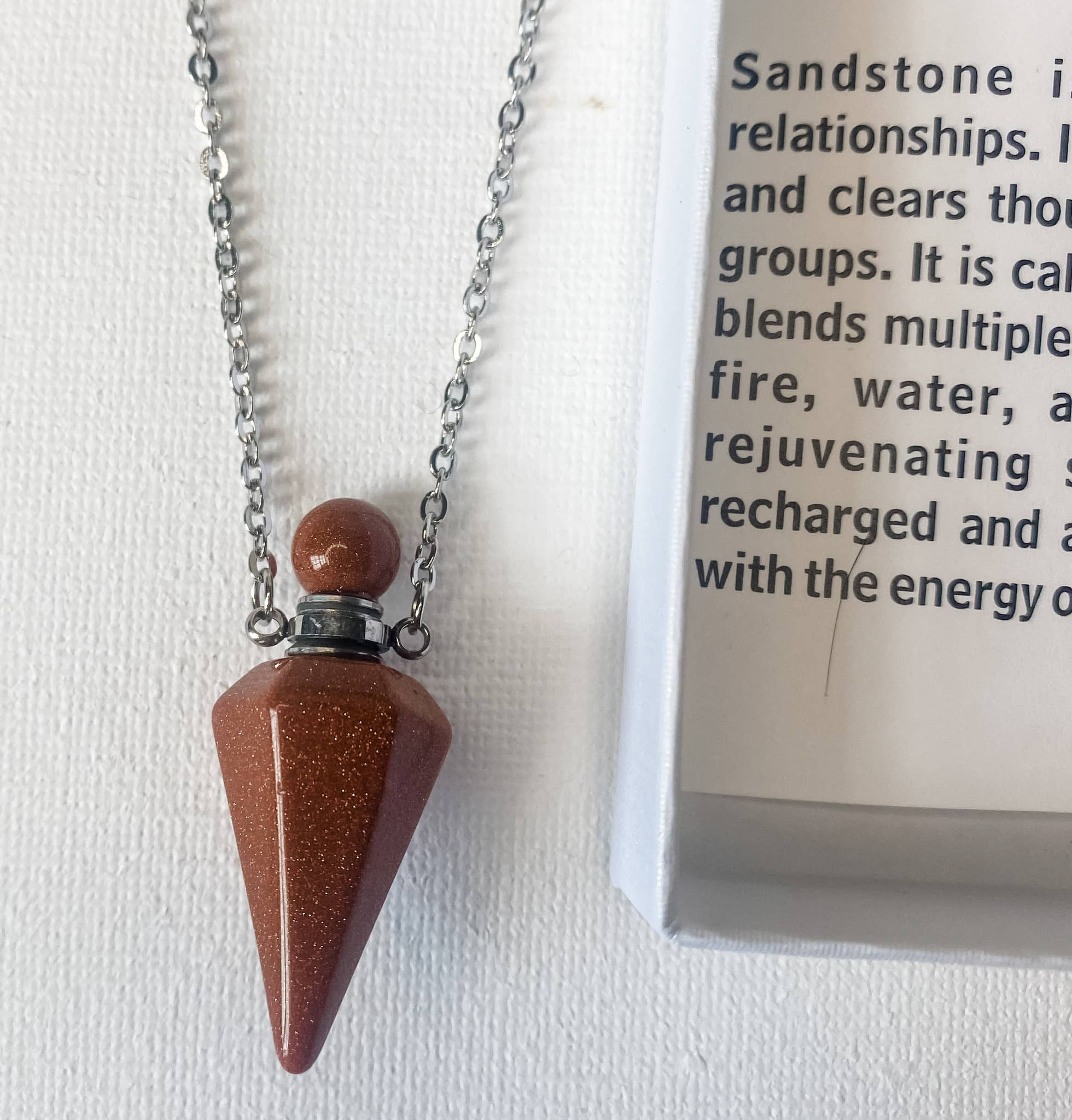 Crystal Quartz Pendulum Urn Perfume Bottle Necklace - Spiral Circle