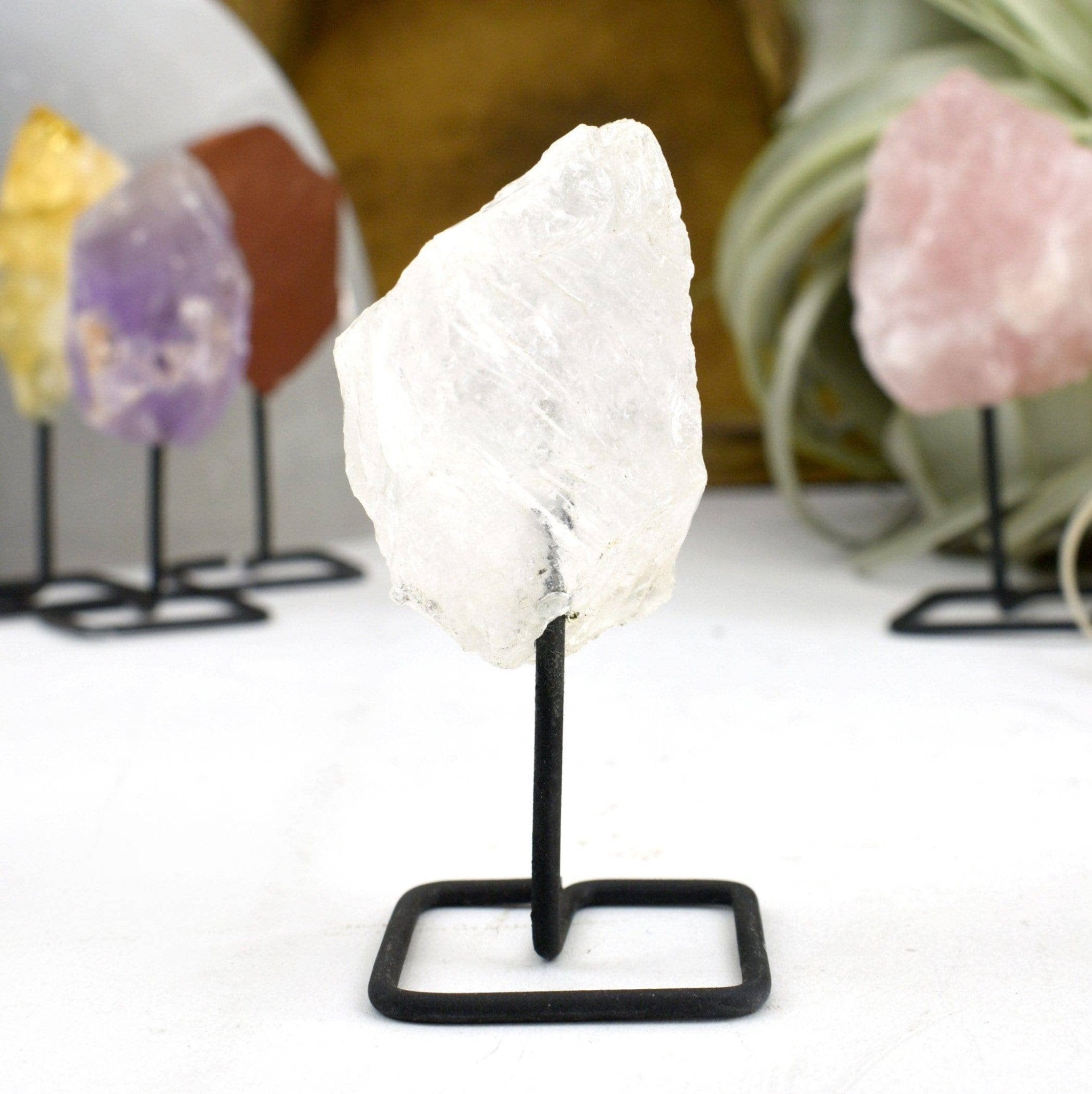 Crystal Rough Stone on Metal Stand - Spiral Circle