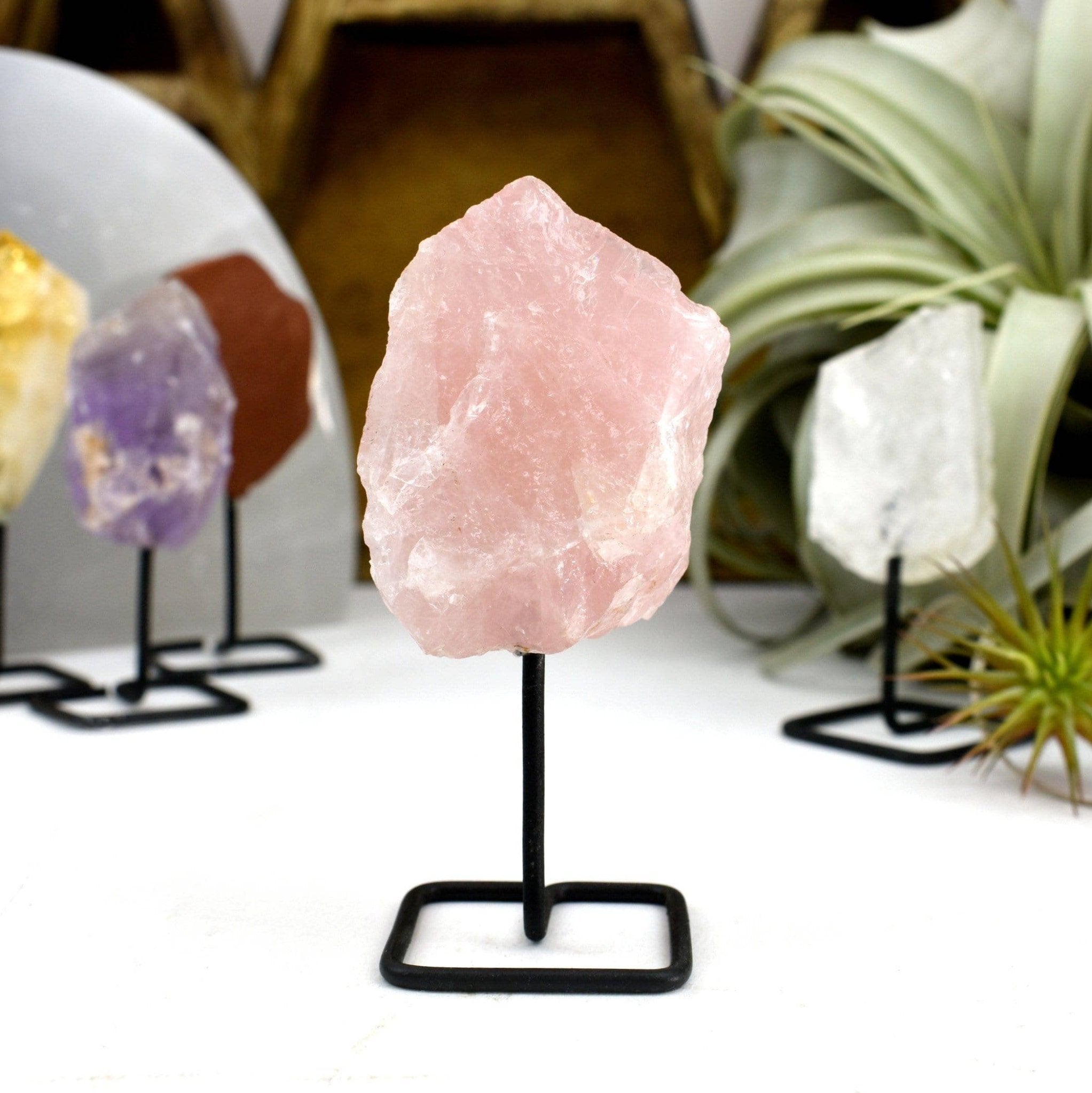 Crystal Rough Stone on Metal Stand - Spiral Circle