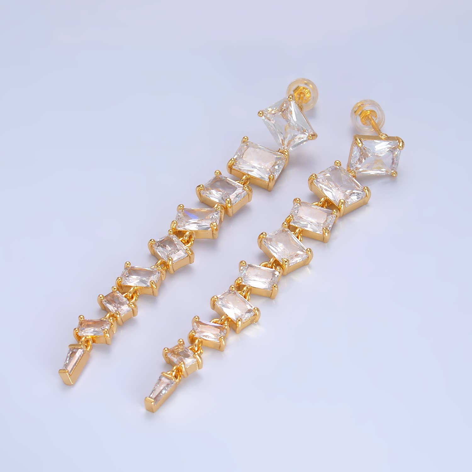 Cubic Zirconia Baguette Stud Dangle Earring | 24K Gold Plated - Spiral Circle