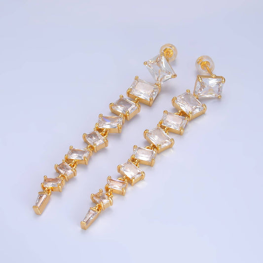 Cubic Zirconia Baguette Stud Dangle Earring | 24K Gold Plated - Spiral Circle